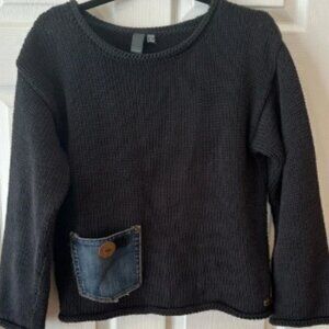 Shannon Passero Black Sweater with Denim Pocket 100% Cotton size small